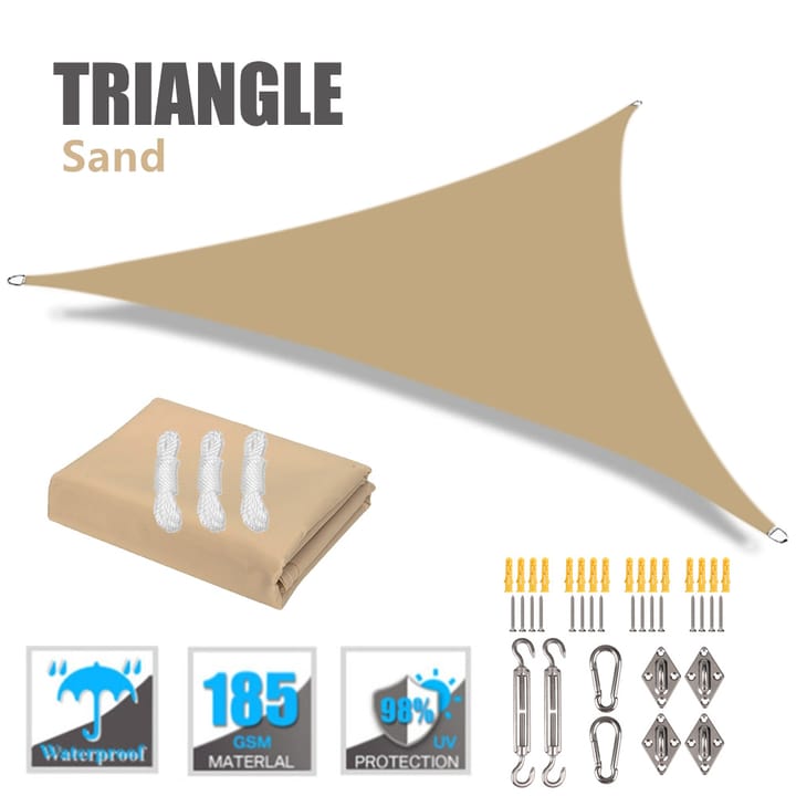 Harbor Triangle Shade Sail with Storage Bag in Sand with 24-piece hardware kit